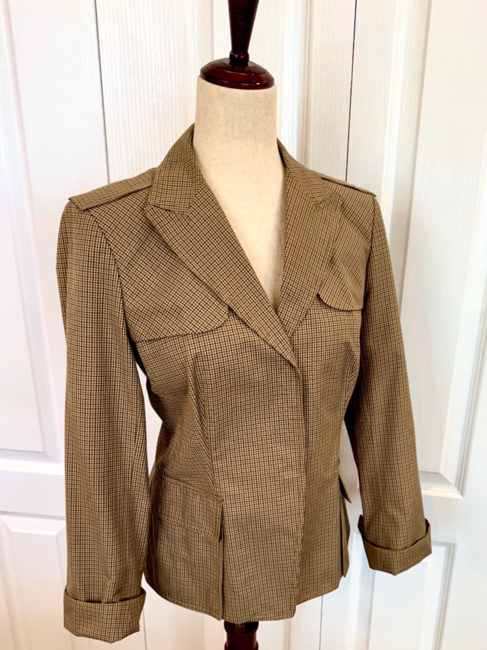 Vintage Woman's Houndstooth Utility Jacket by Charles Nolan N.Y. Flip Cuffs